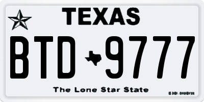 TX license plate BTD9777