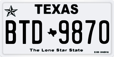 TX license plate BTD9870