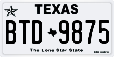 TX license plate BTD9875