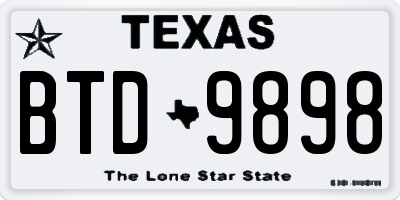 TX license plate BTD9898