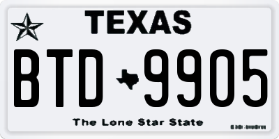 TX license plate BTD9905