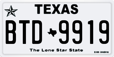 TX license plate BTD9919