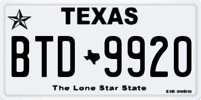 TX license plate BTD9920