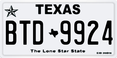 TX license plate BTD9924
