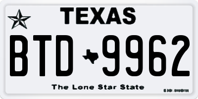 TX license plate BTD9962