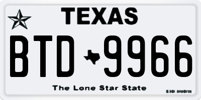 TX license plate BTD9966