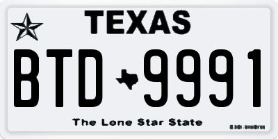 TX license plate BTD9991