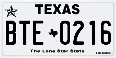 TX license plate BTE0216