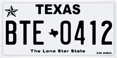 TX license plate BTE0412