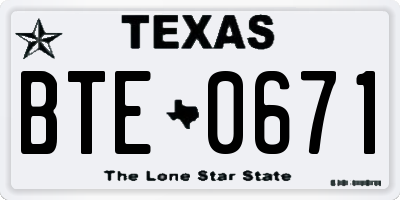 TX license plate BTE0671