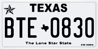 TX license plate BTE0830