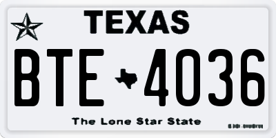 TX license plate BTE4036