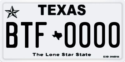 TX license plate BTF0000