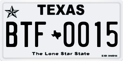 TX license plate BTF0015