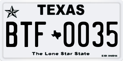 TX license plate BTF0035