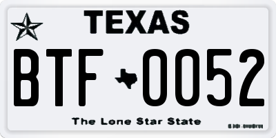 TX license plate BTF0052