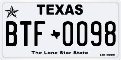 TX license plate BTF0098