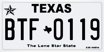 TX license plate BTF0119