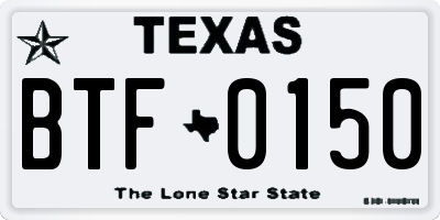 TX license plate BTF0150