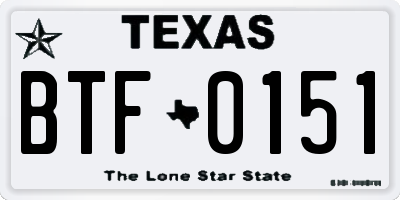 TX license plate BTF0151