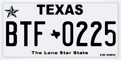 TX license plate BTF0225
