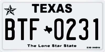 TX license plate BTF0231