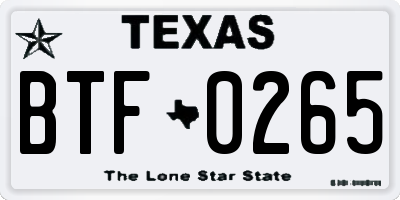 TX license plate BTF0265