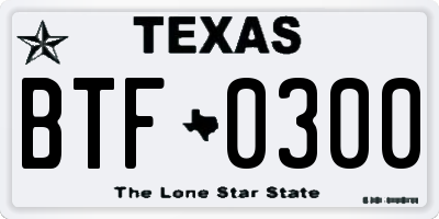 TX license plate BTF0300