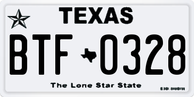 TX license plate BTF0328