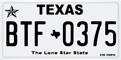 TX license plate BTF0375