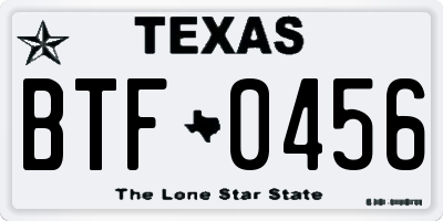 TX license plate BTF0456