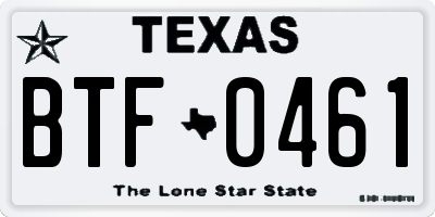 TX license plate BTF0461