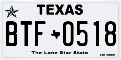 TX license plate BTF0518