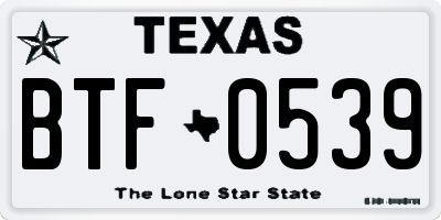 TX license plate BTF0539