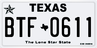 TX license plate BTF0611
