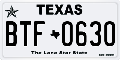 TX license plate BTF0630