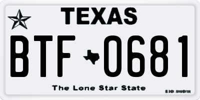 TX license plate BTF0681