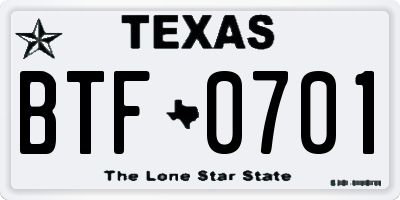 TX license plate BTF0701