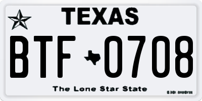 TX license plate BTF0708