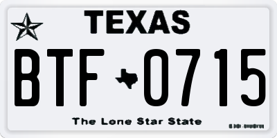 TX license plate BTF0715