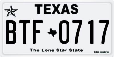 TX license plate BTF0717