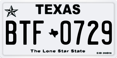 TX license plate BTF0729