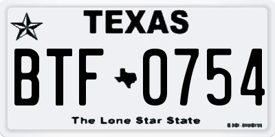 TX license plate BTF0754