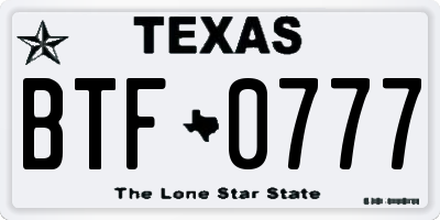 TX license plate BTF0777