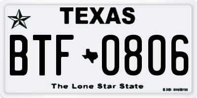 TX license plate BTF0806