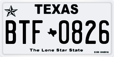 TX license plate BTF0826