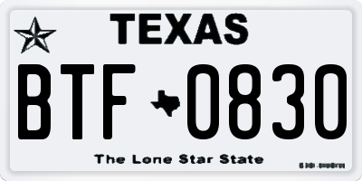 TX license plate BTF0830