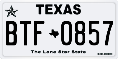 TX license plate BTF0857
