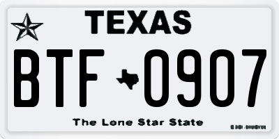 TX license plate BTF0907