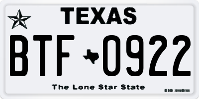 TX license plate BTF0922